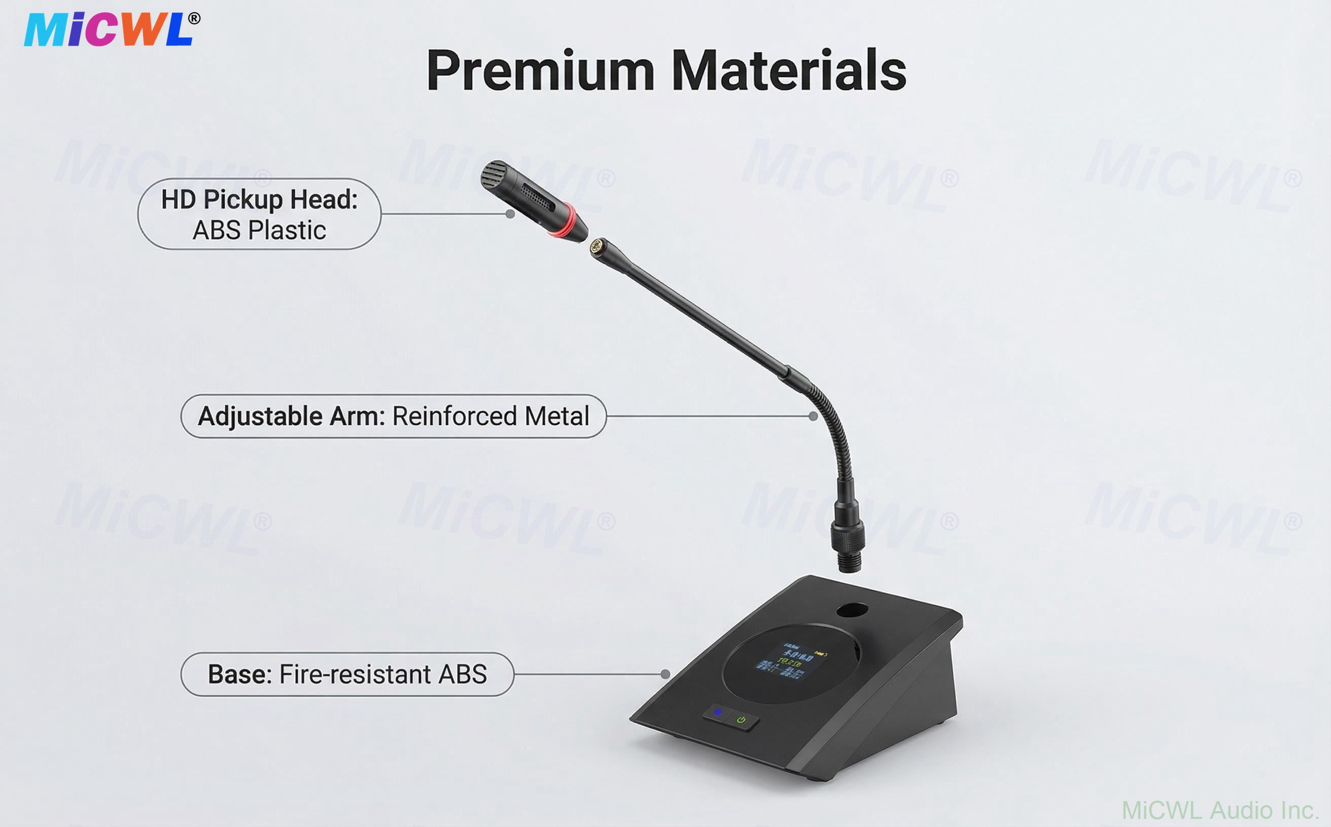MiCWL A10M Digital Wireless Conference Microphone System Expandable 20 Mics Gooseneck Desktop Mics for Large Meetings Classroom Government Conferences