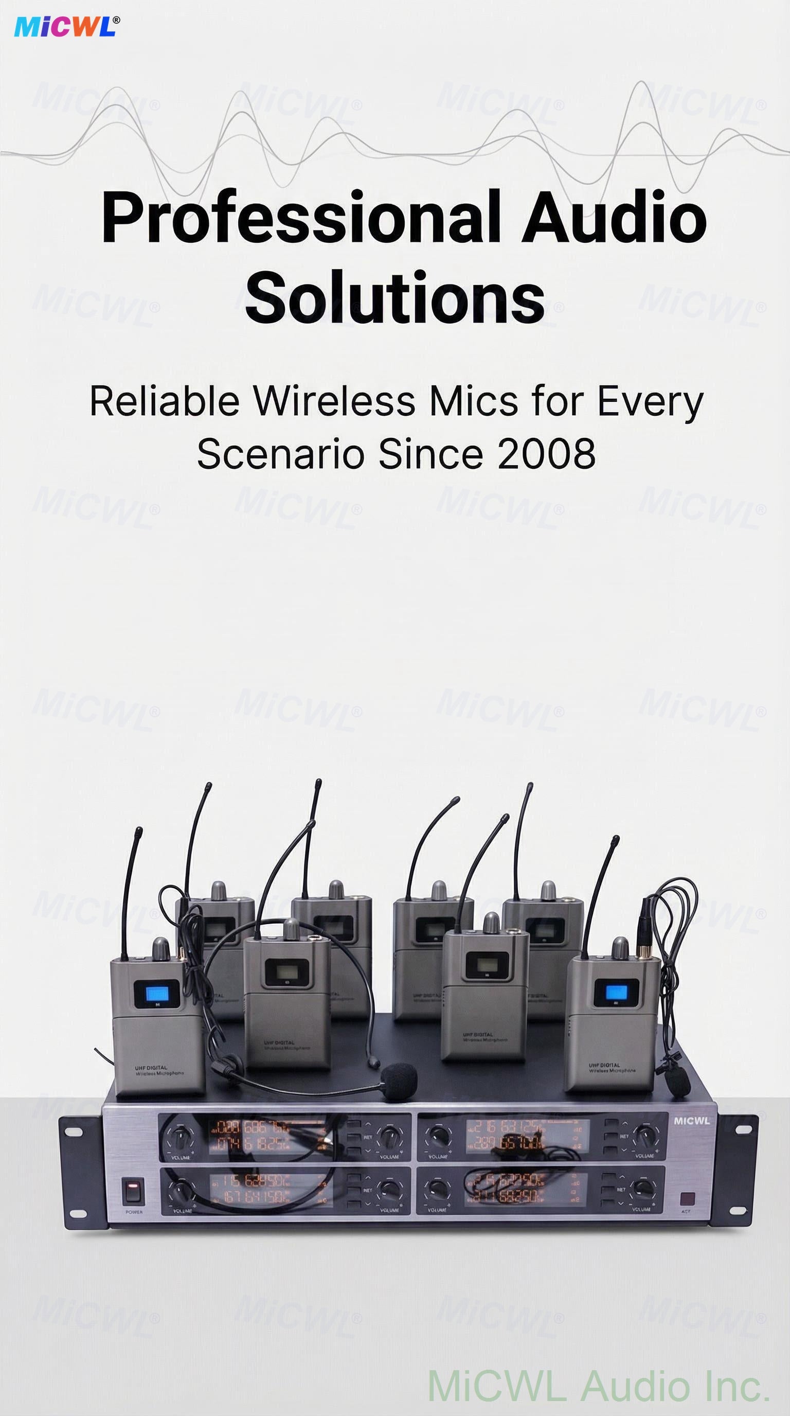 MiCWL D3900 Pro 8-Channel Digital UHF Wireless Microphone System – 8 Headset + 8 Lavalier Mics, 8x50 Freq Groups (400+ Channels), Encrypted Audio for Stage, Church, School, Karaoke, DJ, Live Streaming