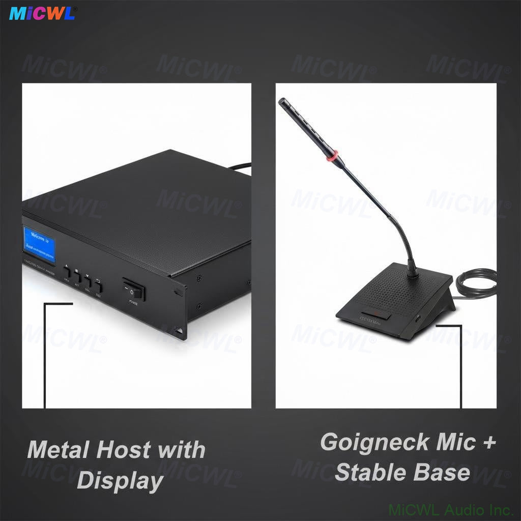 CCS 900 Ultra Conference Microphone System – 10 Mics with Built-in Speakers + Host Unit, All-in-One Audio Pickup & Amplification for Business Meetings, Seminars, Training Rooms (Black Metal Host, 10m Cable Included)