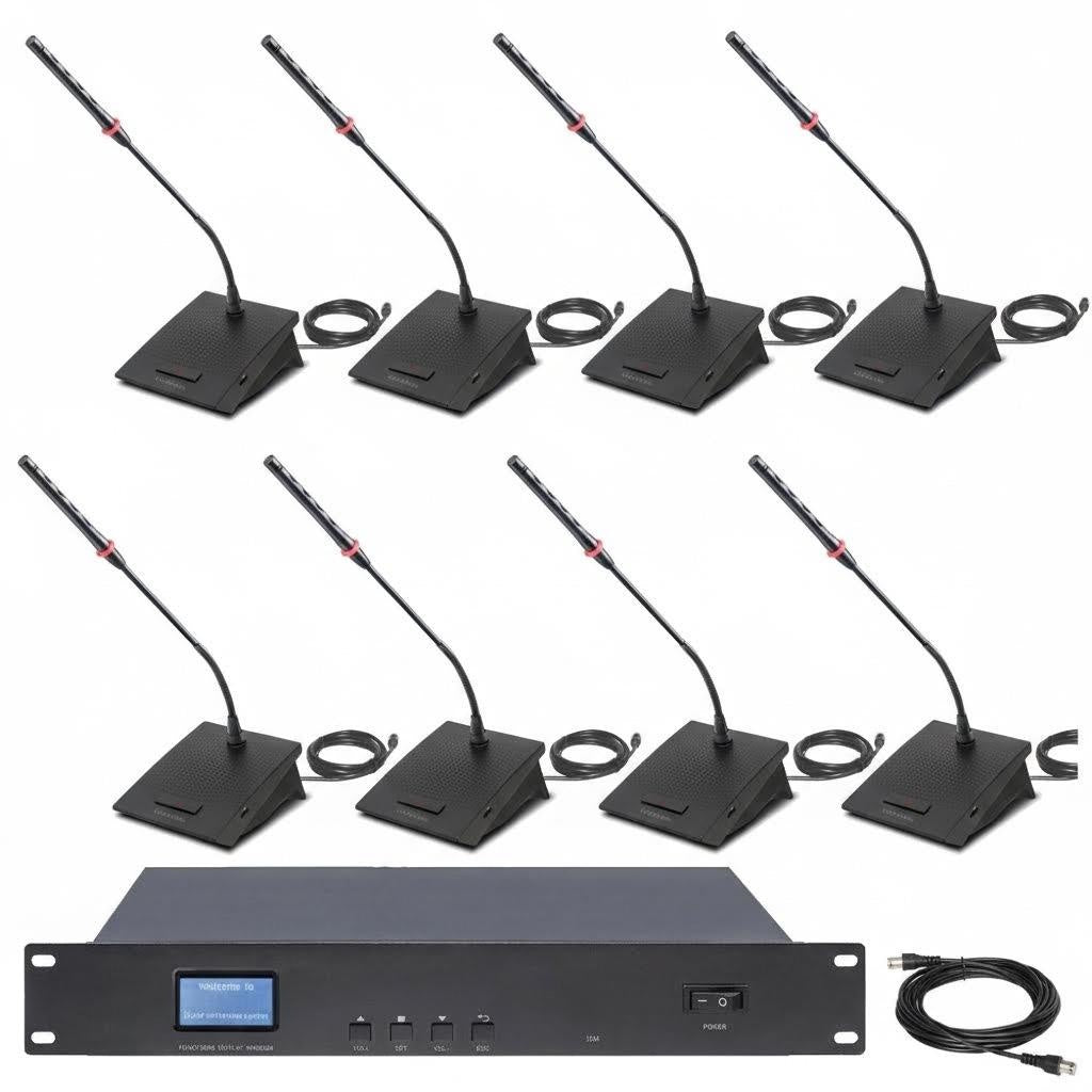 CCS 900 Ultra Conference Microphone System – 10 Mics with Built-in Speakers + Host Unit, All-in-One Audio Pickup & Amplification for Business Meetings, Seminars, Training Rooms (Black Metal Host, 10m Cable Included)