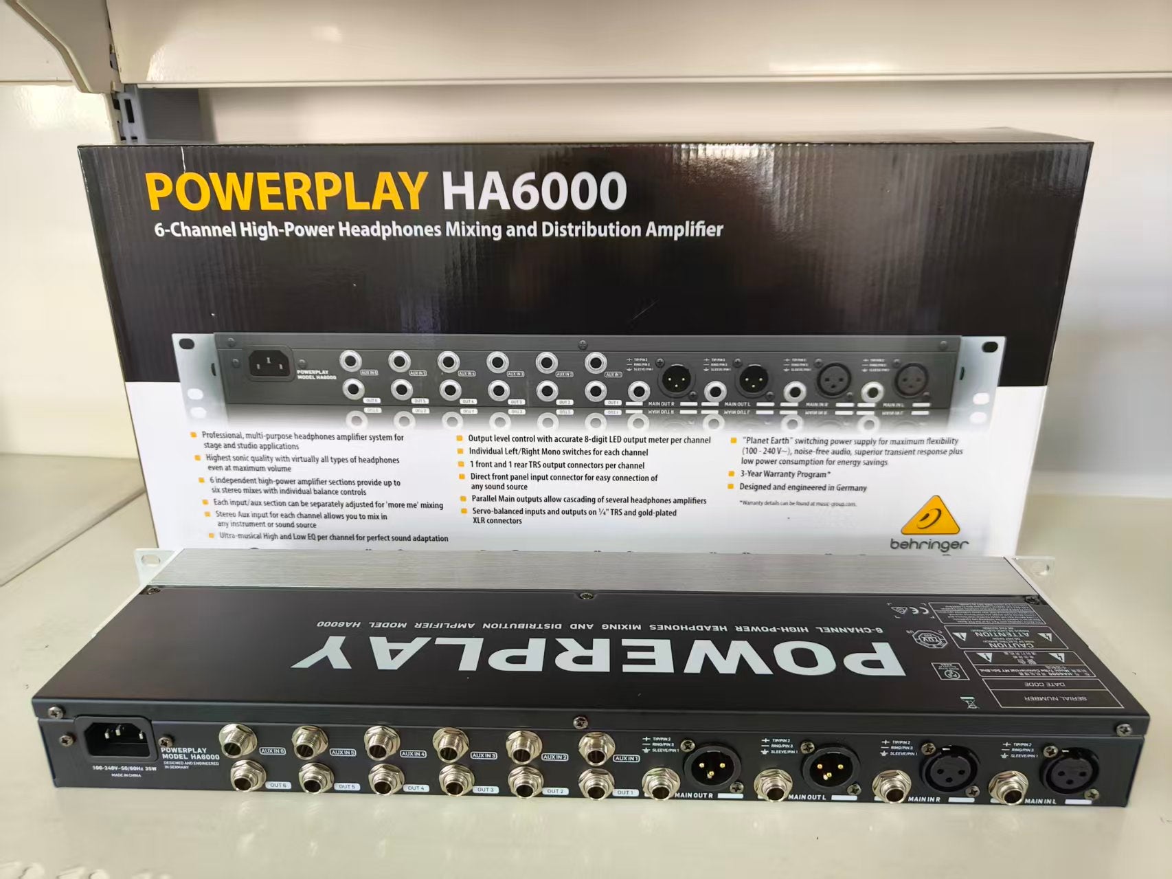 HA6000 6-Way Headphone Amplifier: Professional High-Gain Earphone Distribution Hub for Band Practice, Education & Studio Mixing | POWERPLAY