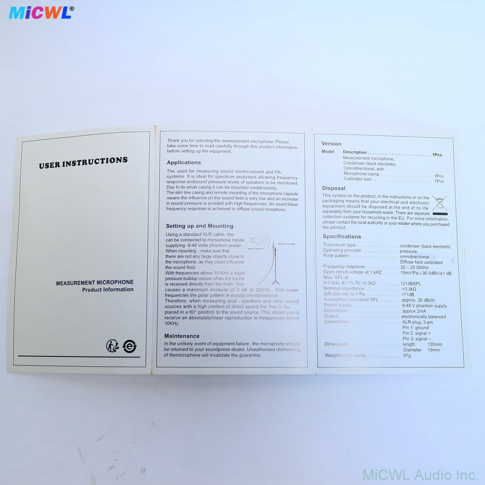 SH-T20 Condenser Testing Microphone Sound Field Industrial Cardioid Capsule Colre High-Sensitivity Measurement Microphones