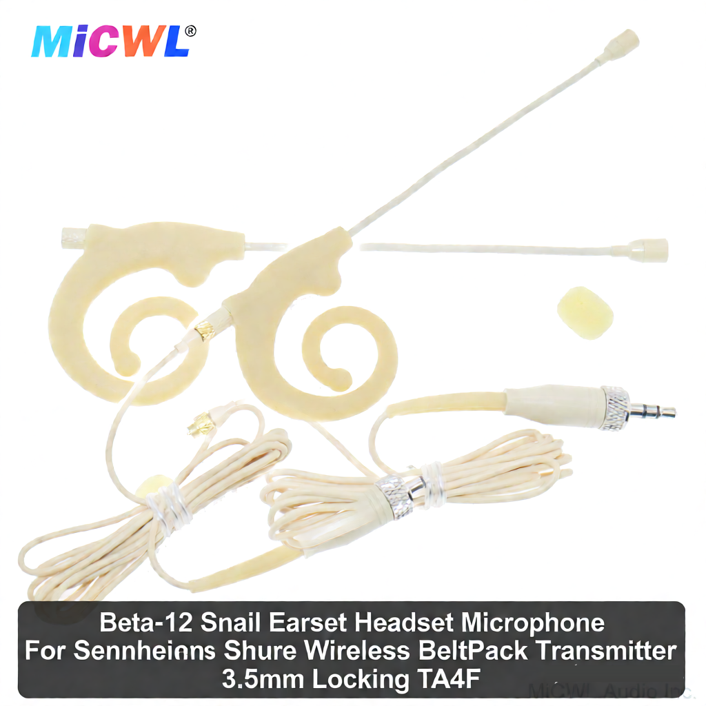 Beta-12 Snail Earset Microphone – 3.5mm Locking TA4F Connector for Sennheiser & Shure Wireless Bodypack Transmitters | Lightweight, Adjustable Headset Mic for Presenters, Fitness Instructors & Broadcasters