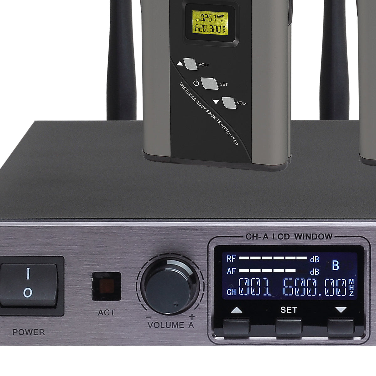 4-Channel Digital Wireless Microphone System – Handheld, Lavalier, Headset & Desktop Mics Bodypack Transmitters Stage Performance, Karaoke, Church, Conference, School Events MiCWL D700