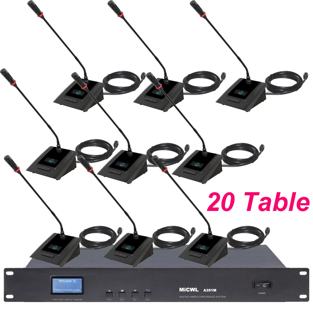 MiCWL A3519 20 Desktop Discussing Meeting Room Wired Microphone Conference System 1 Chairman 19 Delegate Mics Set (10pcs-300pcs Can Extension)
