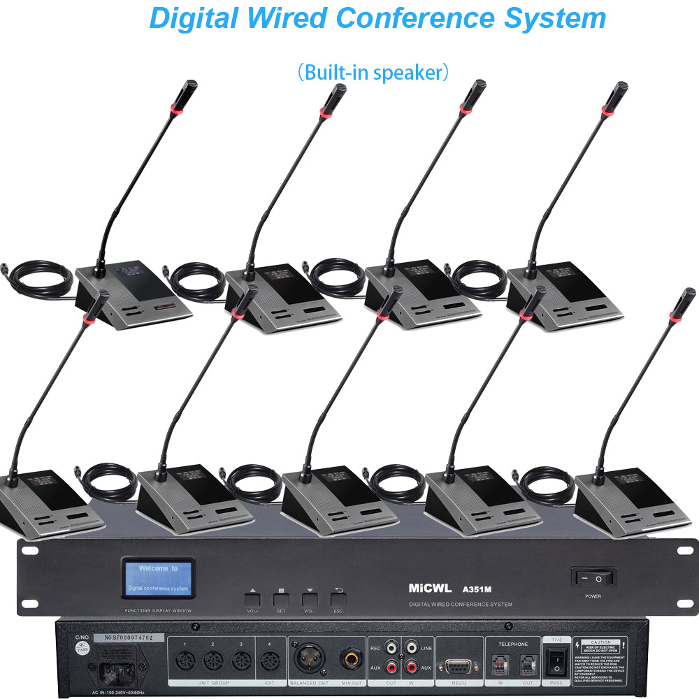 MiCWL A351M-A3516 Built-in Speaker 16pcs Desktop Gooseneck Wired Conference Microphone System President Delegate  16 Table Set