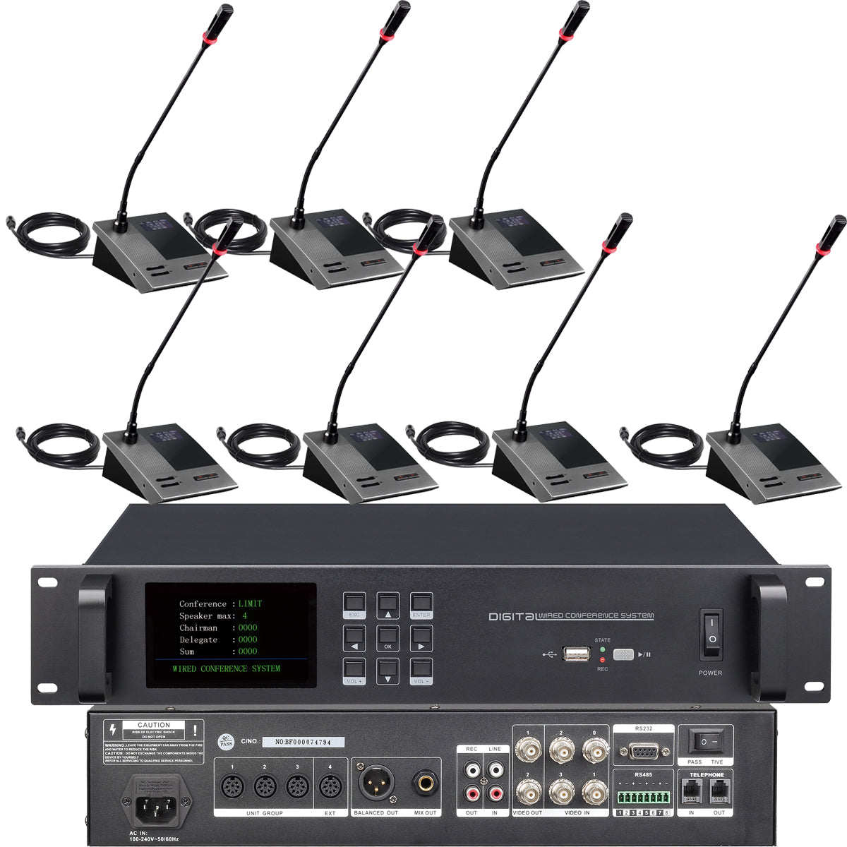 MiCWL A4616 Built-in Speaker 12 Table Wired Microphone Conference Video-Tracking System Discussing Meeting Room Chairman 12 Delegate Mics Set (10pcs-300pcs Can Expanded)