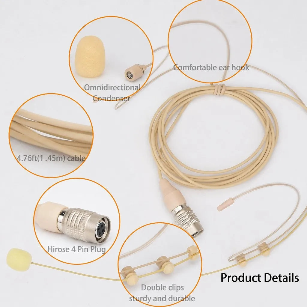 Skin-Tone Dual Ear Headset Mic Hirose 4-Pin