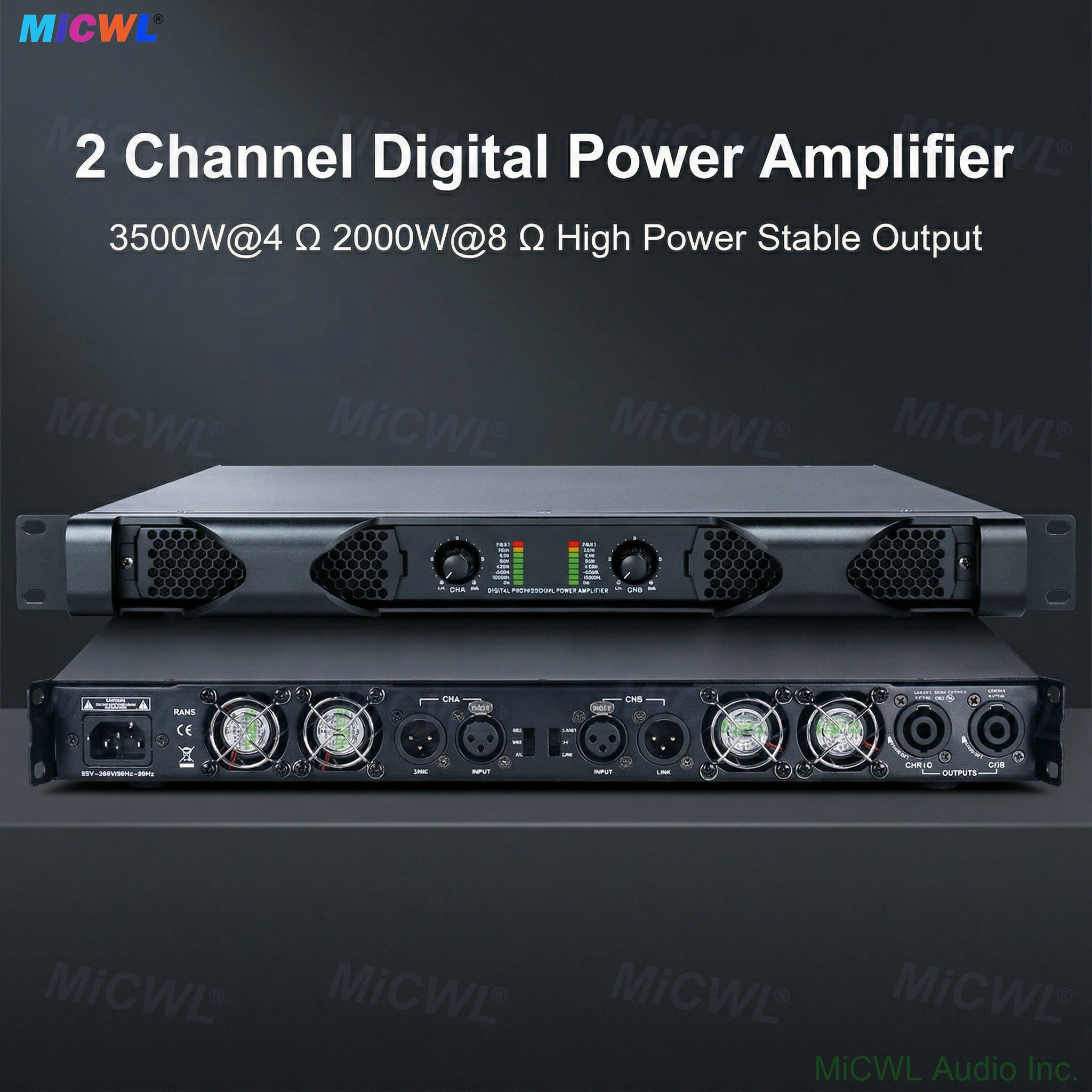 MiCWL 2 Channel 1U Digital Power Amplifier | 4000W Peak, 1800W RMS @4Ω / 1000W RMS @8Ω for Stage, KTV, Bar & Commercial Audio