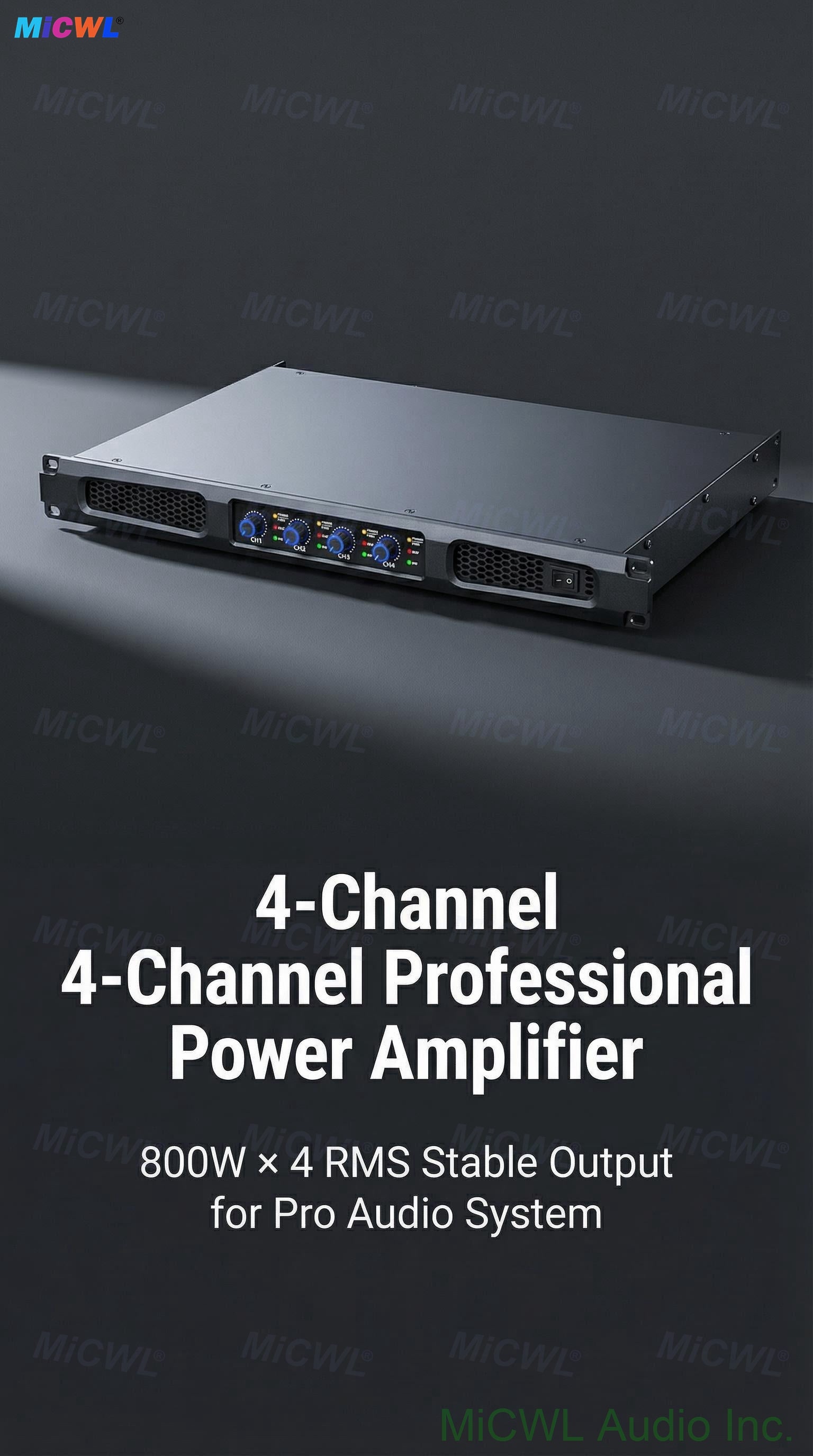 CA6400 4-Channel 800W Class D Digital Power Amplifier — 6400W RMS 1U Rack Mount