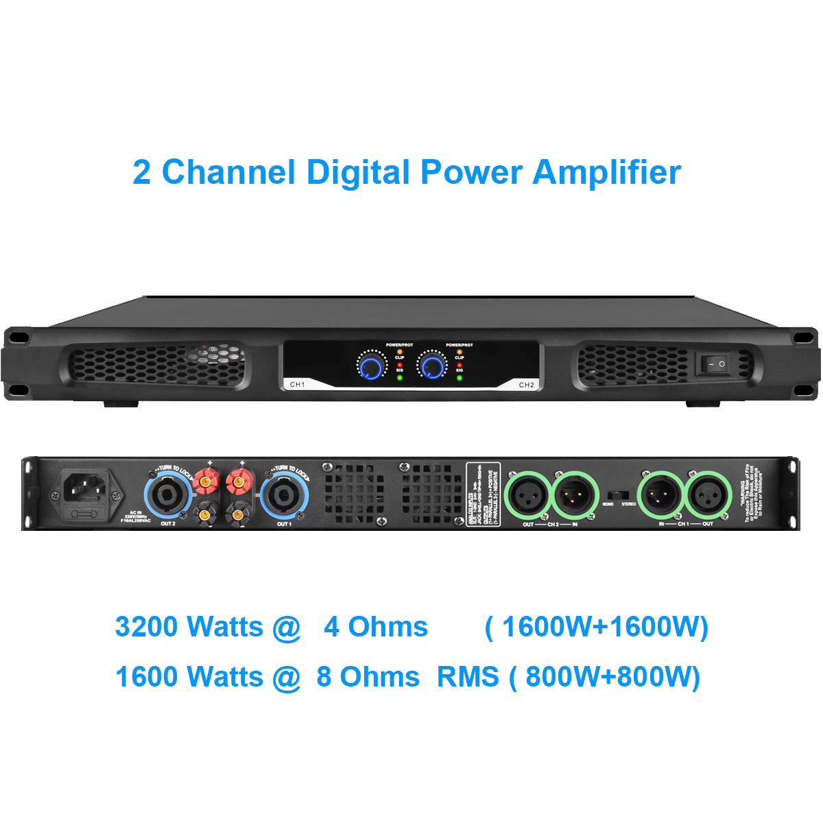 Professional 2-Channel Power Amplifier 3000W for PA System | Heavy-Duty Class D Digital Amp for Club, Stage & Live Sound MiCWL CA800-2Ch