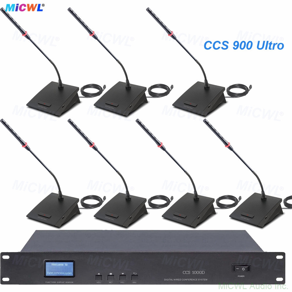 CCS 900 Ultra Conference Microphone System – 10 Mics with Built-in Speakers + Host Unit, All-in-One Audio Pickup & Amplification for Business Meetings, Seminars, Training Rooms (Black Metal Host, 10m Cable Included)