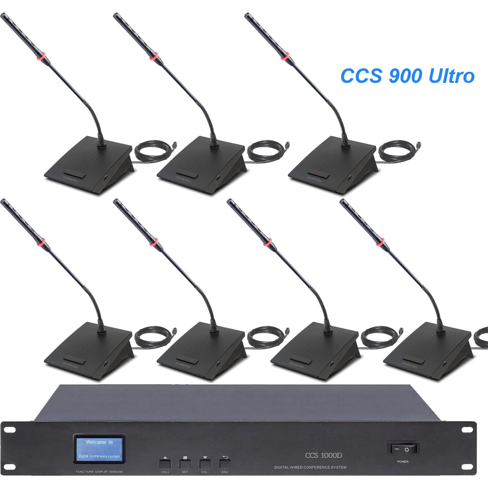 CCS 900 Ultra 1U Rack Mount Conference System – LCD Display Host + Gooseneck Mics w/ Built-in Speakers | 10/16/20/30 Mic Configurations for Boardrooms, Training Centers, Large Seminars