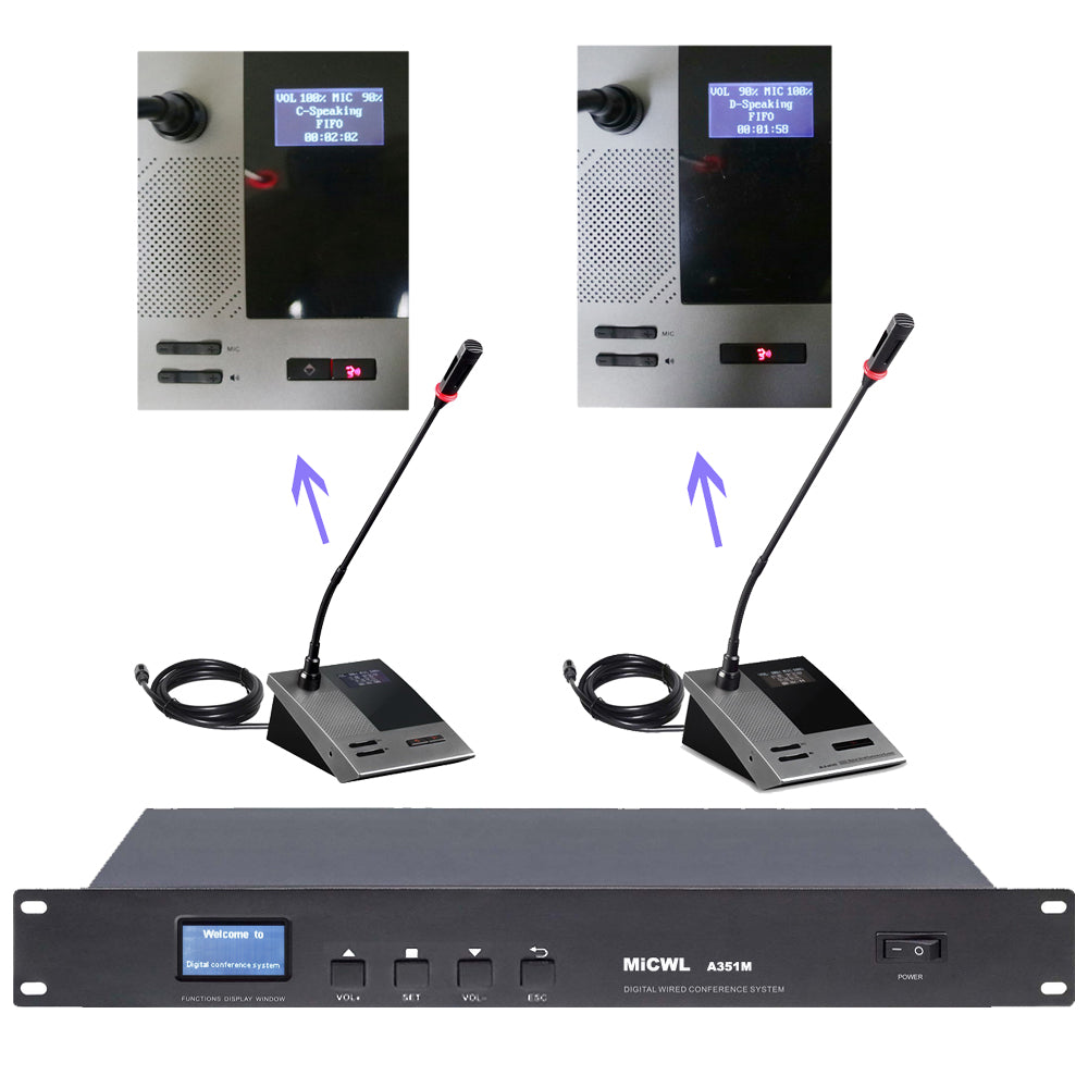 MiCWL A351M-A3516 Built-in Speaker 16pcs Desktop Gooseneck Wired Conference Microphone System President Delegate  16 Table Set