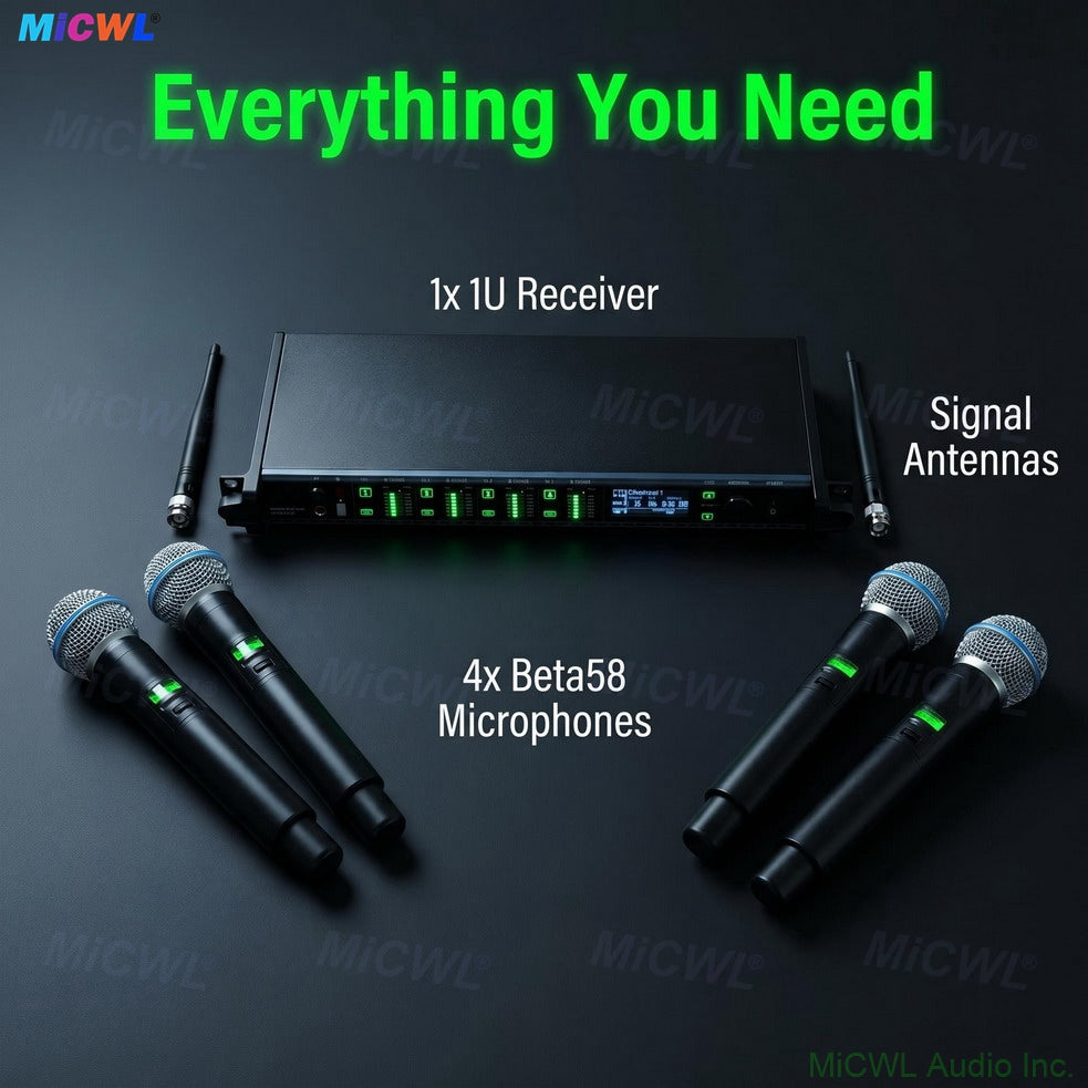 Pro AD4Q 4-Channel Wireless Microphone System with 4× Beta58 Handheld Metal Mics Long Range
