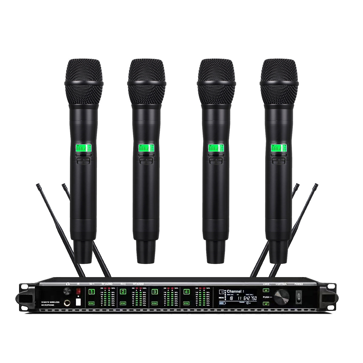 AD4Q 4-Channel UHF Wireless Microphone System – 4× KSM9 Dual-Diaphragm Condenser Handheld Mics, 400 Channels, 500m Range