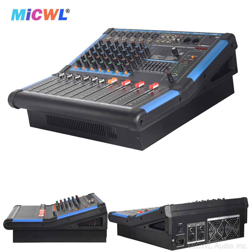 Pro 6-Channel 1200W Power Mixer with Bluetooth, USB, 48V Phantom, 5-Band EQ, Monitor and Dual Channel Amplfier MiCWL BG600