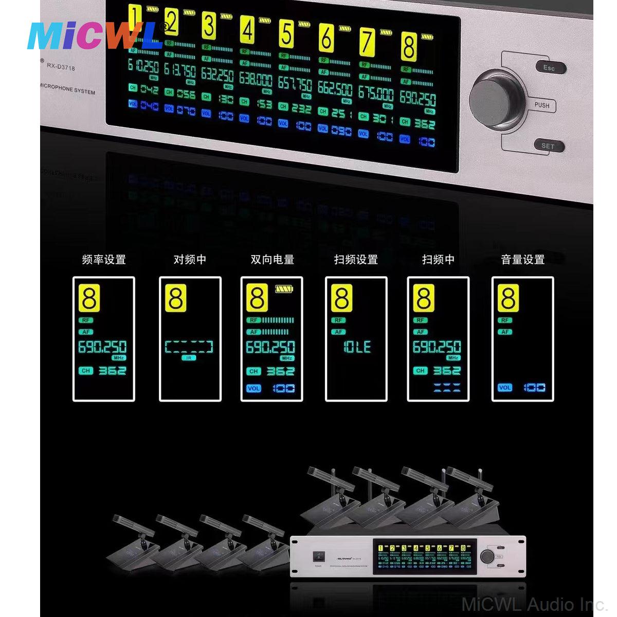 MiCWL D3700 8 Channel Conference Digital Wireless Microphone System 8 Desktop Gooseneck Adjustable Frequency - MiCWL Audio Inc