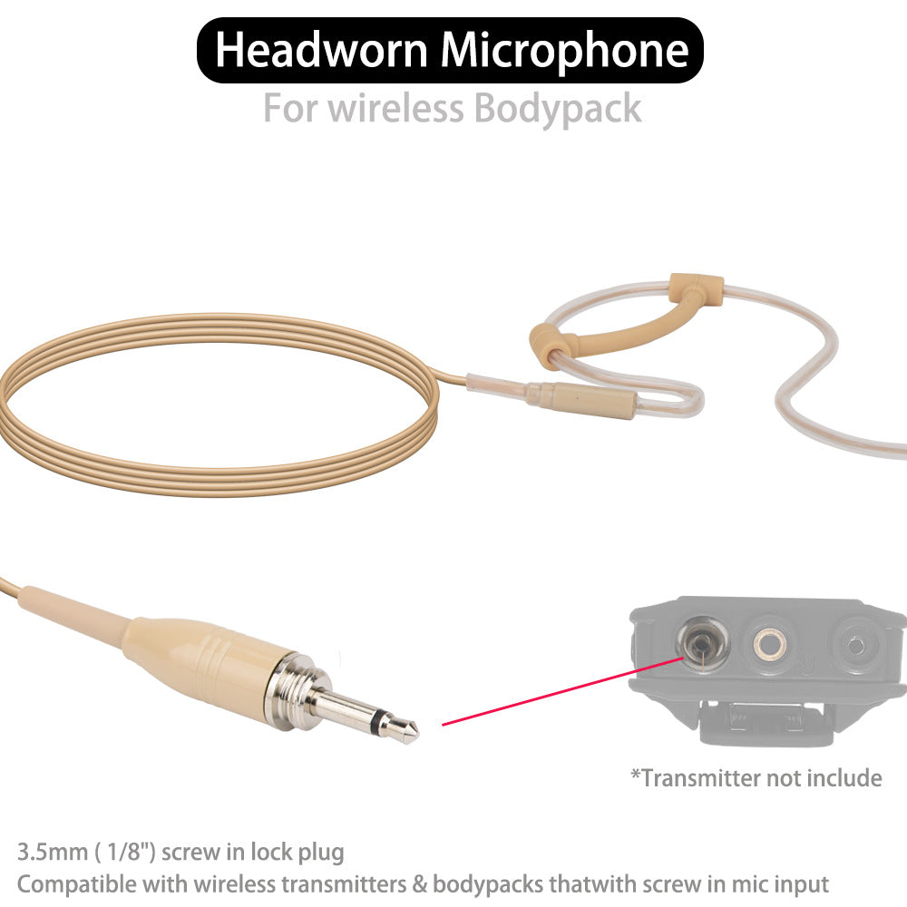Professional Skin-Tone Headset Microphone - 5 Connector Types for Wireless Systems