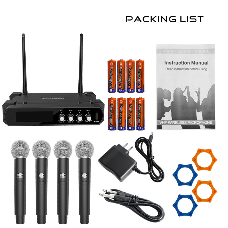 4-Channel Wireless Microphone System Dynamic Handheld for Stage KTV