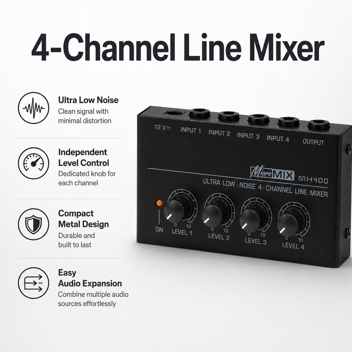 MX400 4-Channel Mini Line Mixer with Independent Level Control