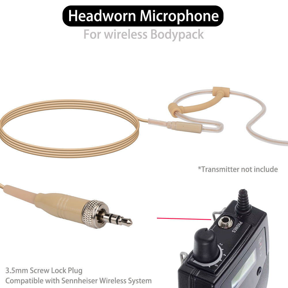 Professional Skin-Tone Headset Microphone - 5 Connector Types for Wireless Systems