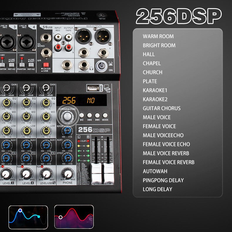 MG-4 MG-6 Professional 4/6-Channel Mixing Console with DSP Reverb Bluetooth USB