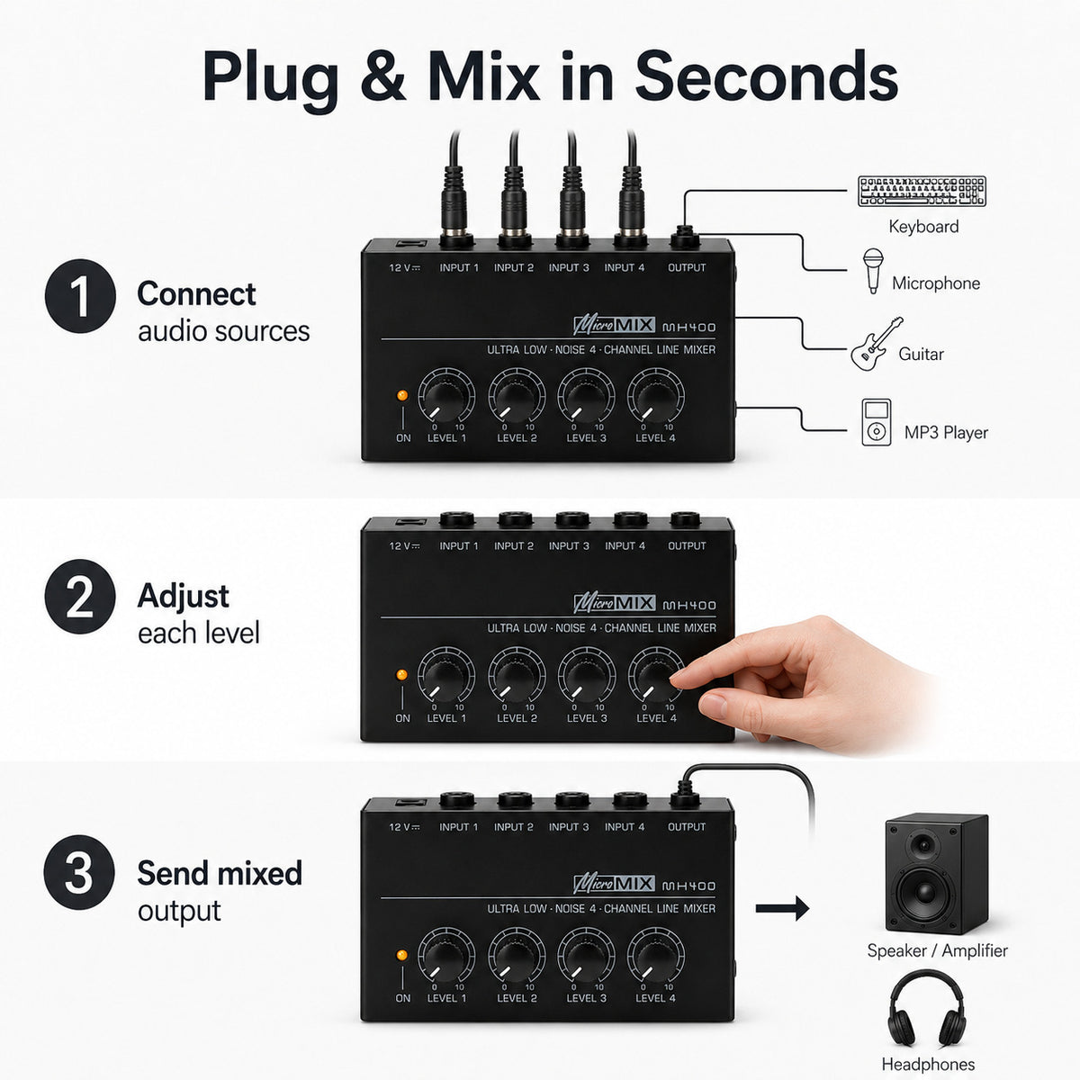 MX400 4-Channel Mini Line Mixer with Independent Level Control