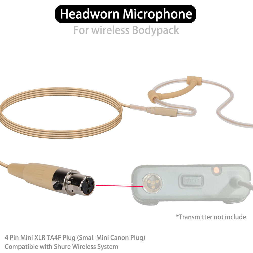 Professional Skin-Colored Headset Microphone - 4-Pin XLR Mini Connector