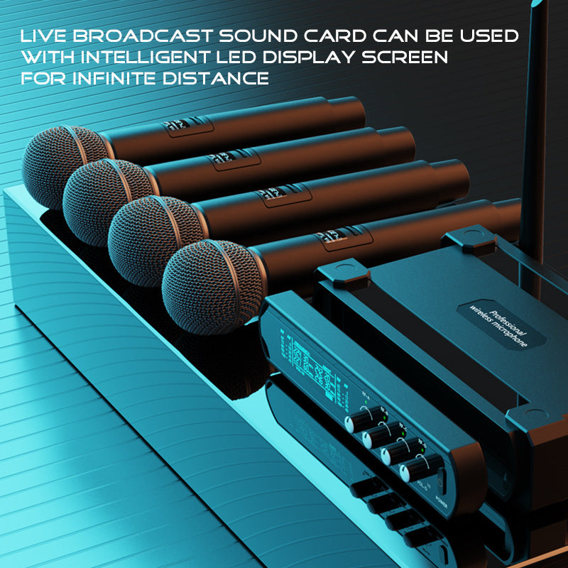 4-Channel Wireless Microphone System Dynamic Handheld for Stage KTV