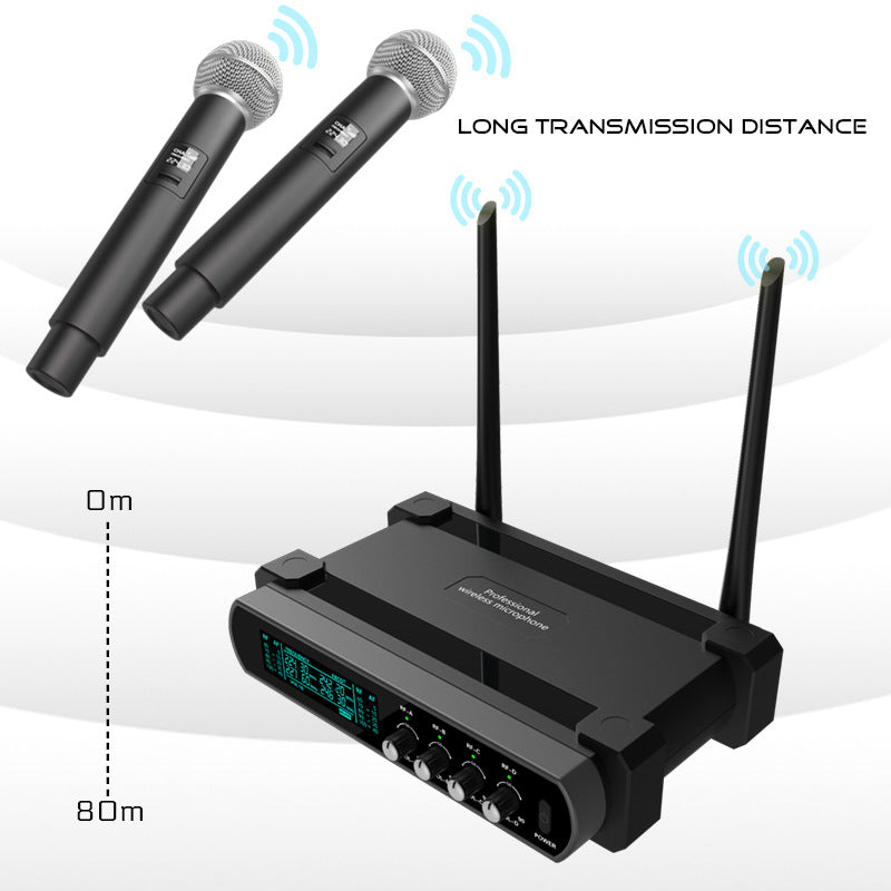 4-Channel Wireless Microphone System Dynamic Handheld for Stage KTV