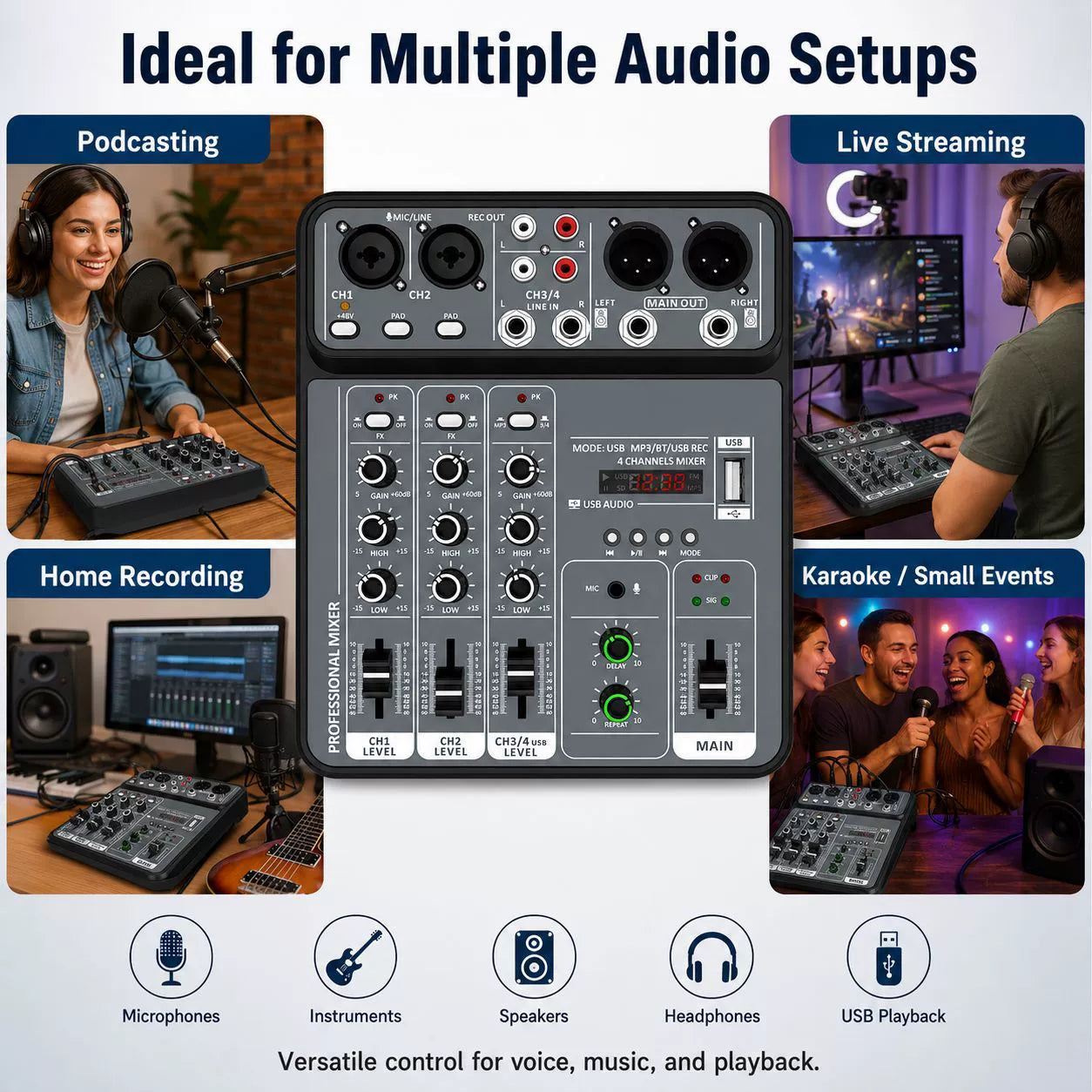 4-Channel Mini USB Bluetooth Audio Mixer