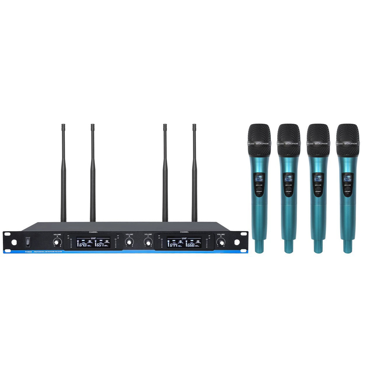 KZE U6600 UHF 4-Channel Wireless Handheld Microphone System for Karaoke & Stage
