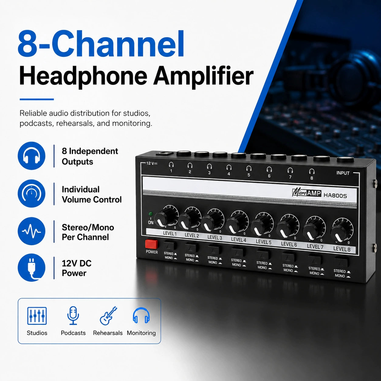 8-Channel Studio Headphone Amplifier