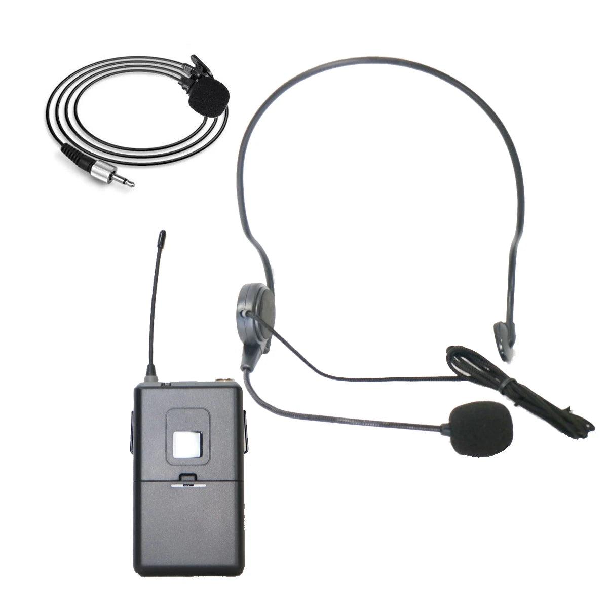 Brand New 1 to One Headset Lapel Wireless Microphone System Backpack Transmitter With Lavalier HeadMic Rechargeable 6.35mm Plug - MiCWL Audio Inc