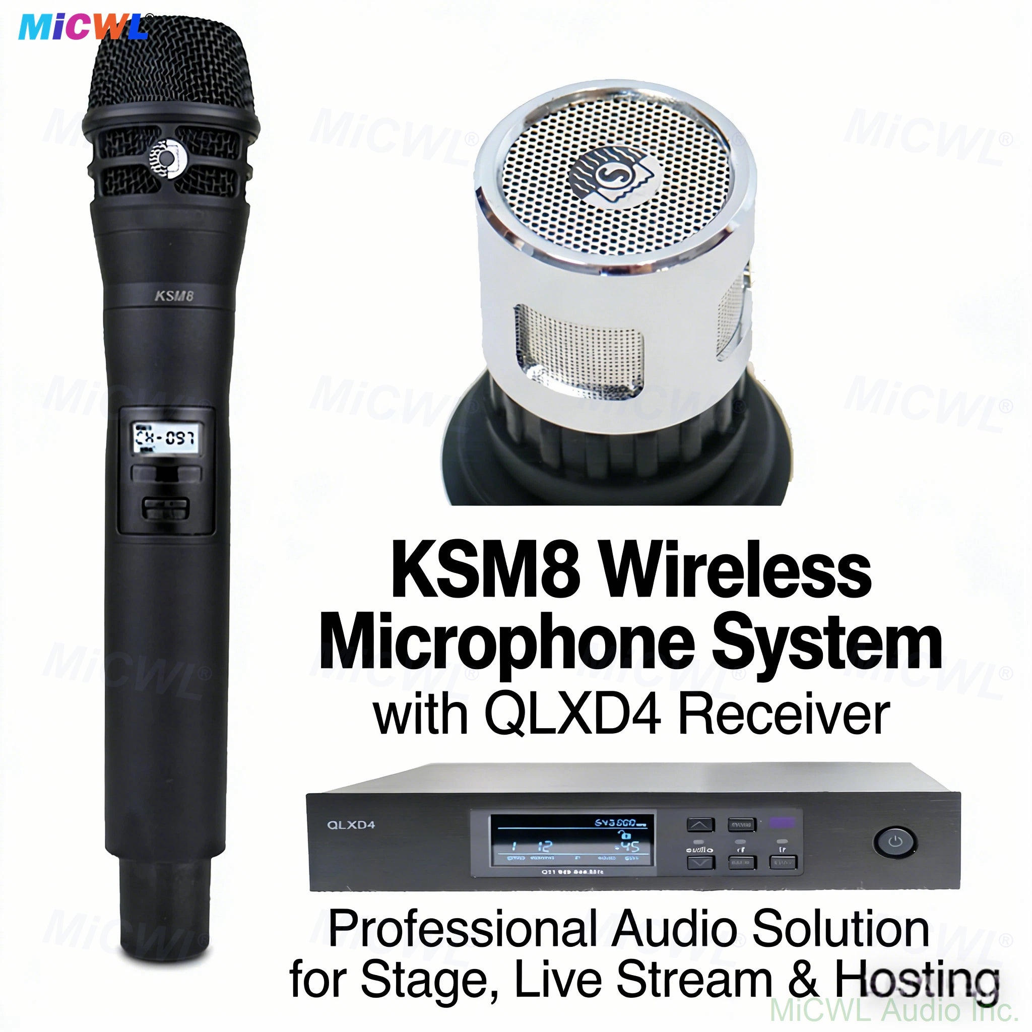 KSM8 Handheld Wireless Microphone with QLXD4 UHF Receiver, Professional Dynamic Cardioid Mic System for Singers, Hosts, Live Streamers, Stage Performance
