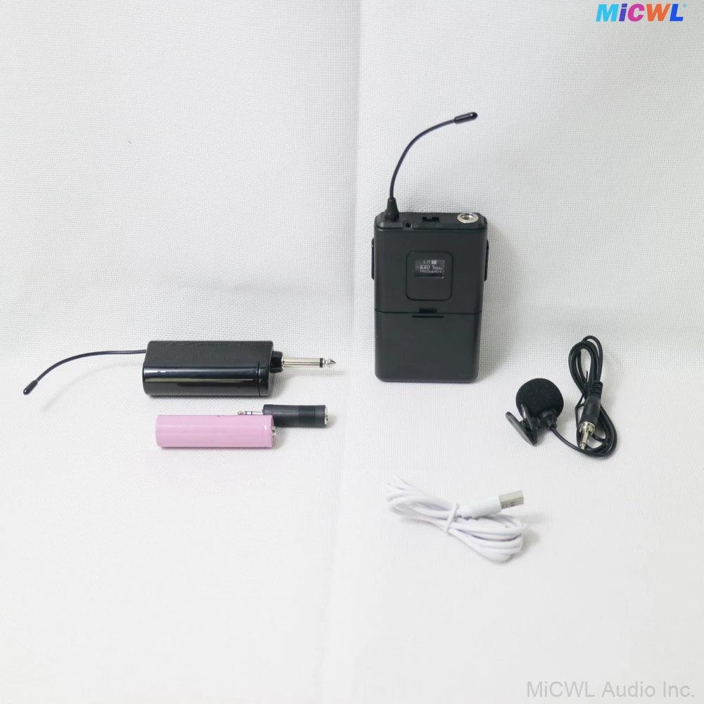 Brand New 1 to One Headset Lapel Wireless Microphone System Backpack Transmitter With Lavalier HeadMic Rechargeable 6.35mm Plug - MiCWL Audio Inc