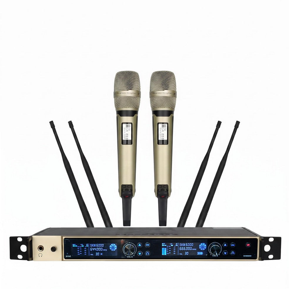 EW6000 Dual-Channel Digital Wireless Microphone System – SKM6000 Receiver + 2× SKM9000 Handheld Mics, 300 Channels, True Diversity