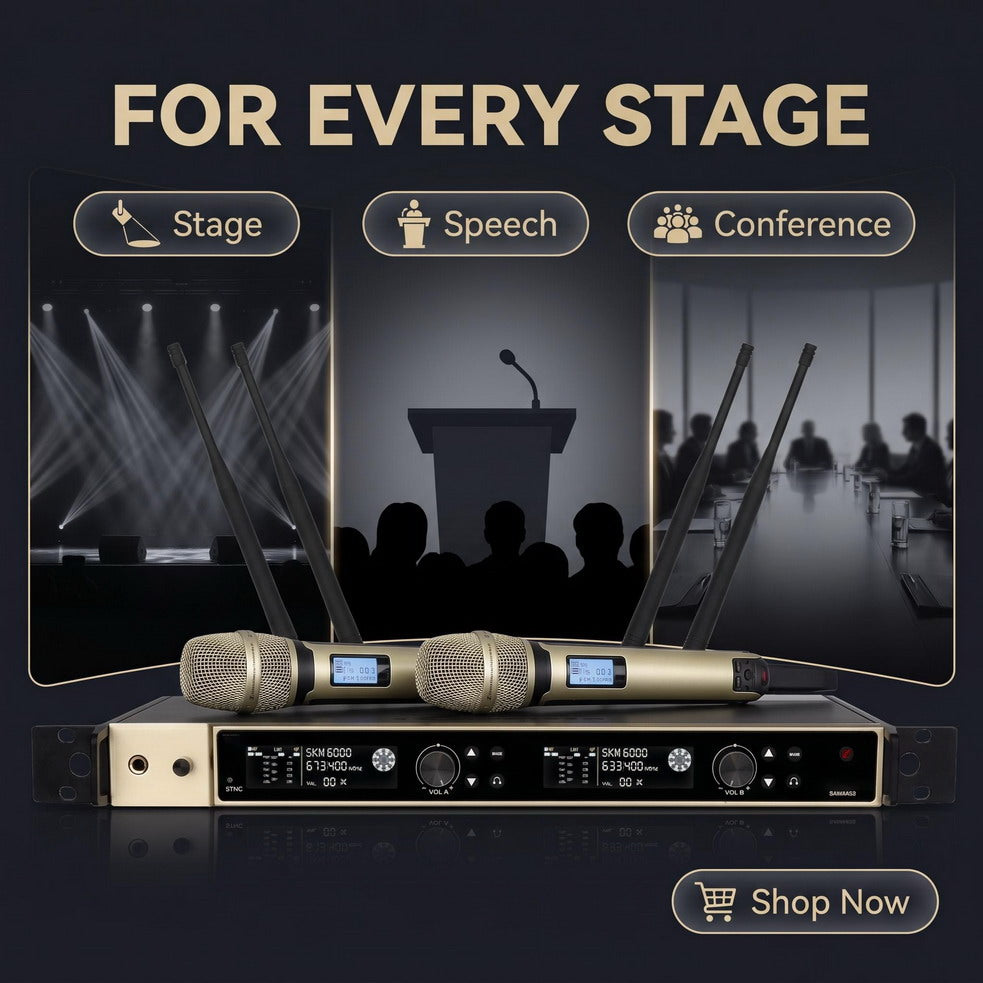 EW6000 Dual-Channel Digital Wireless Microphone System – SKM6000 Receiver + 2× SKM9000 Handheld Mics, 300 Channels, True Diversity