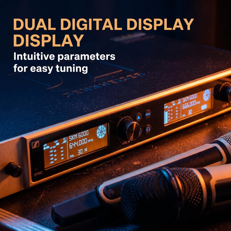 EW6000 Dual-Channel Digital Wireless Microphone System – SKM6000 Receiver + 2× SKM9000 Handheld Mics, 300 Channels, True Diversity