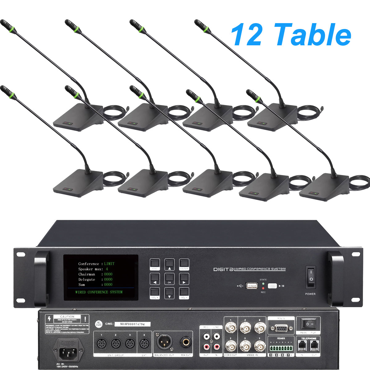 MiCWL A4520 Wired Microphone Conference Video-Tracking System 12 Discussing Meeting Room Chairman 12 Delegate Mics Set (10pcs-300pcs Can Expanded)