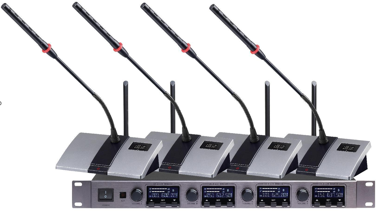 4-Channel Digital Wireless Microphone System – Handheld, Lavalier, Headset & Desktop Mics Bodypack Transmitters Stage Performance, Karaoke, Church, Conference, School Events MiCWL D700