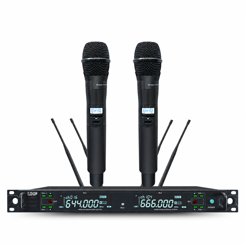 WH-600 dual handheld UHF wireless microphone system with rack receiver