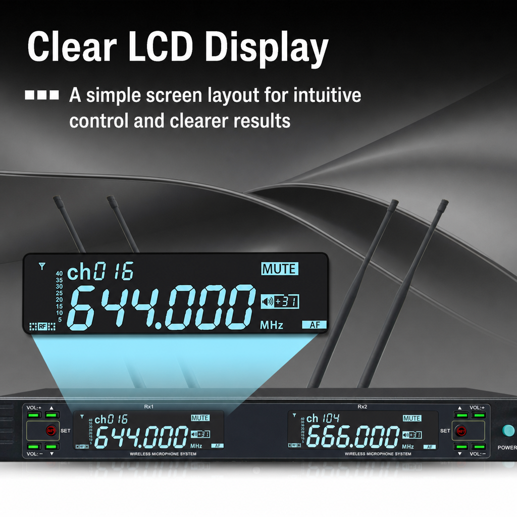 WH-600 receiver LCD display showing channel and frequency