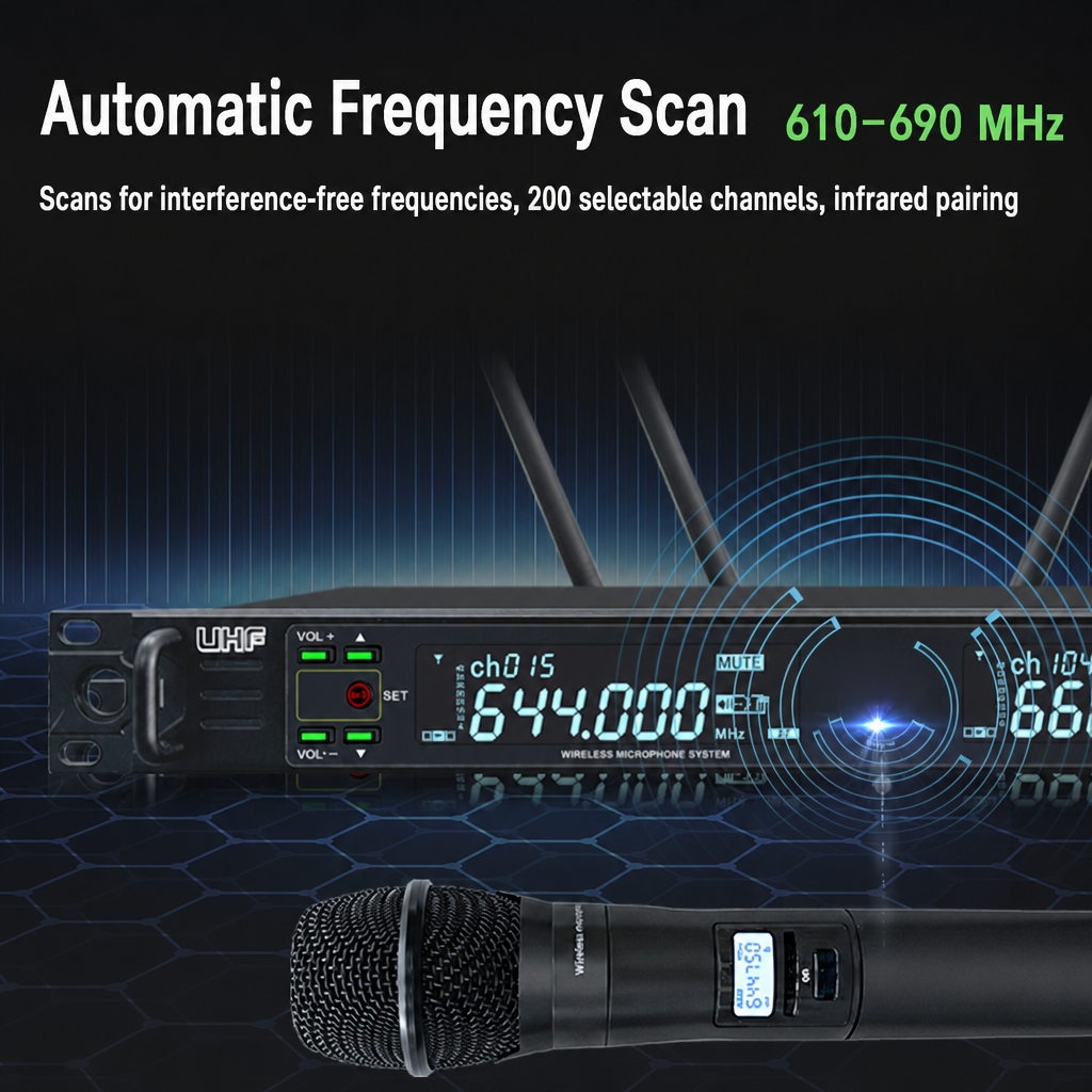 WH-600 automatic frequency scan across 610-690 MHz