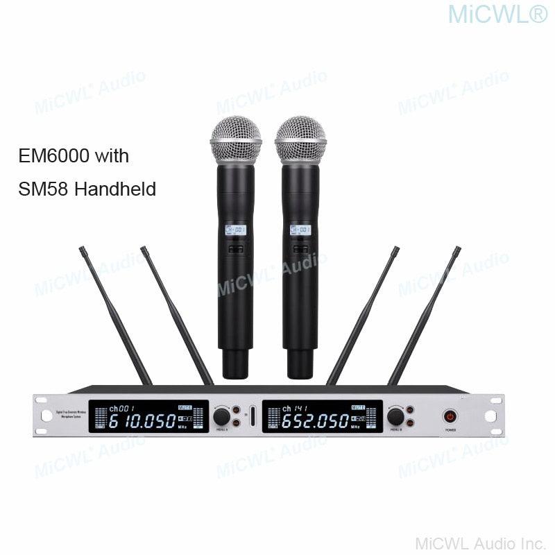 Professional EM6000 SM58 Digital Wireless Microphone System Beta87 Dual Channel SKM6000 4 Antenna True Diversity 400m Range - MiCWL Audio Inc