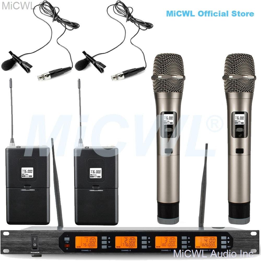 MiCWL Audio ACT707 Digital Wireless Karaoke Microphone System ULXD4 4 Channel Handheld Headset Lavalier Gooseneck Stage Sets - MiCWL Audio Inc