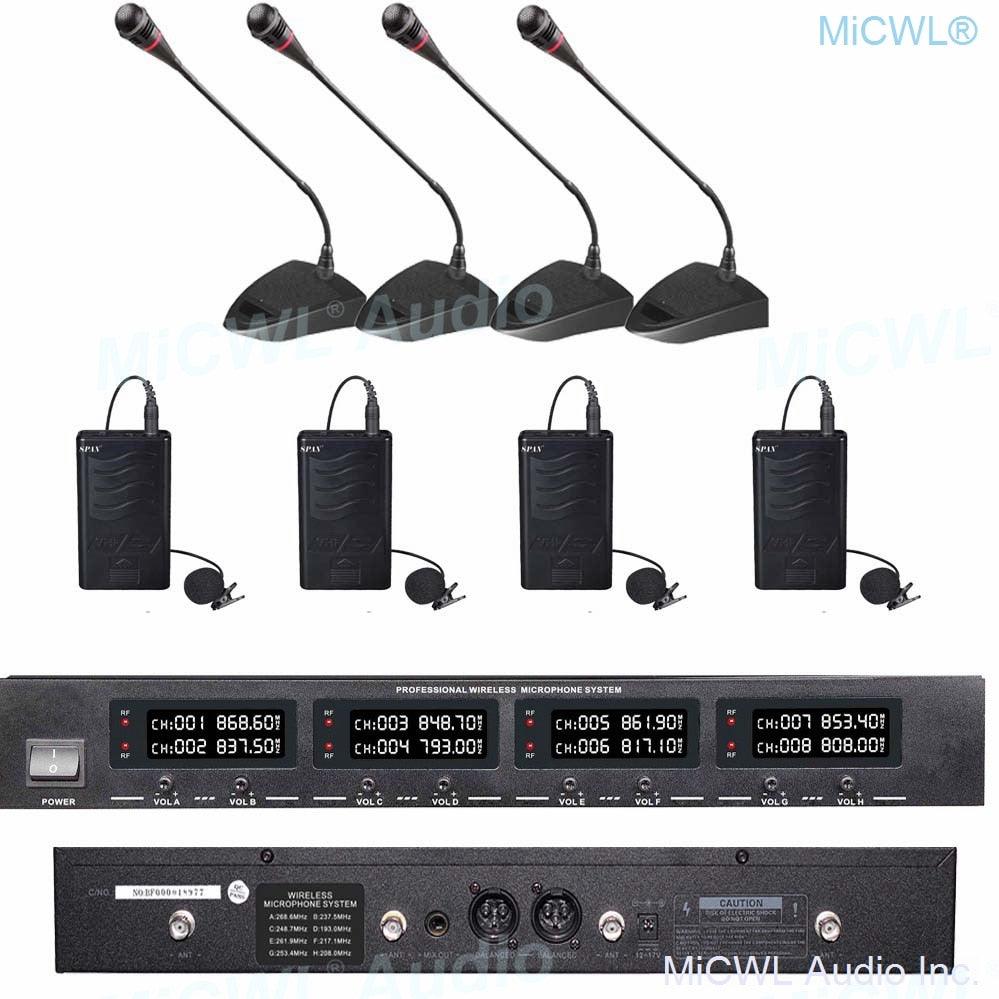 MiCWL 8 LED Channel Wireless Table Gooseneck Microphone loudspeaker System 8 Desktop 8 Belt Lapel Handheld Mics for Meeting Room - MiCWL Audio Inc