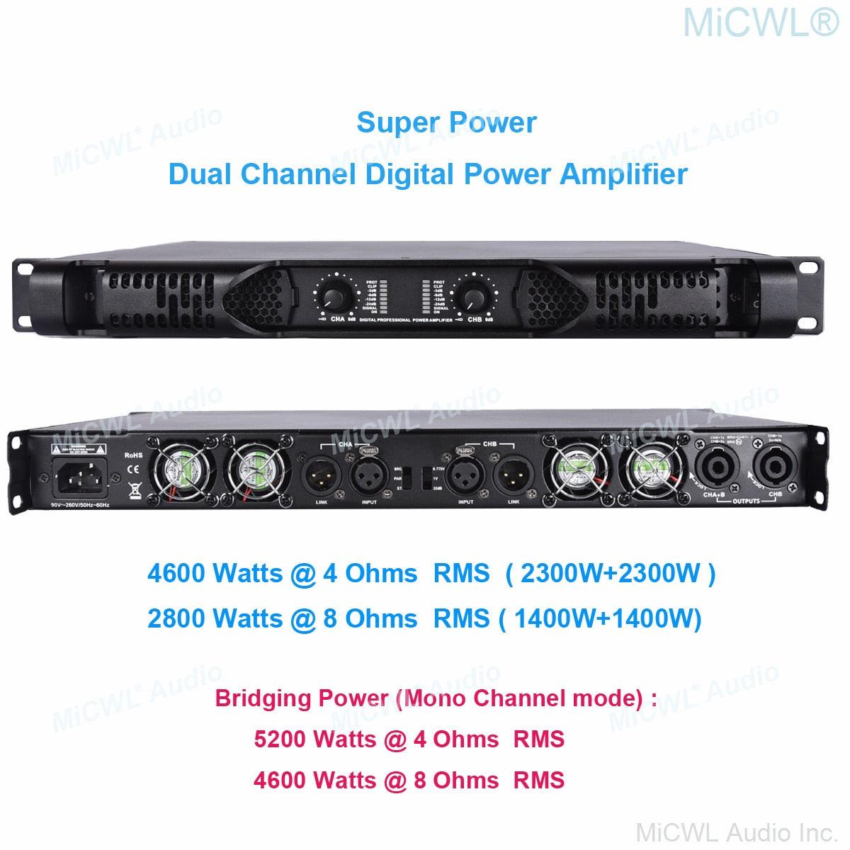 Professional 4 Channel 9200W High Power Digital Amplifier Bridging Function Can Drive Linear Array Acoustic 5200W 4Ohm 4600W 8Ω - MiCWL Audio Inc