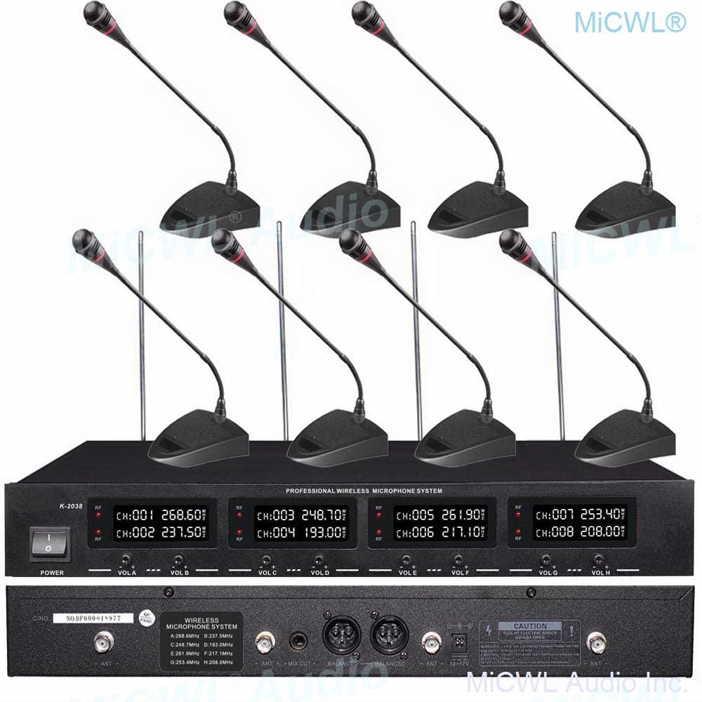MiCWL 8 LED Channel Wireless Table Gooseneck Microphone loudspeaker System 8 Desktop 8 Belt Lapel Handheld Mics for Meeting Room - MiCWL Audio Inc